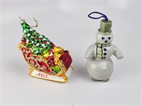 Louisville Stoneware Snowman and Sleigh Ornament