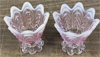Pair of 4.5" Fenton pink opalescent candle holders