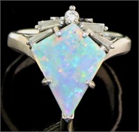 Platinum 1.78 ct Natural Opal & Diamond Ring