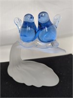 Hand Blown Blue Birds In A Frosted Tree