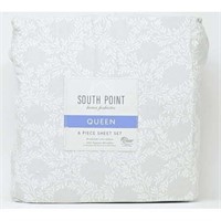 South Point Queen Sheet 6pc Set  Grey Leaves