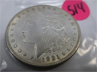 1921 Morgan silver dollar, AU-50