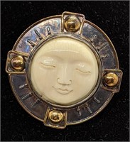 Sterling Silver Carved Face Pendant / Brooch