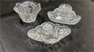 Cut Glass Small Relish Dishes & Bowl