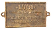 1901 Cast Iron Toledo Bridge Co plaque