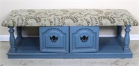 Blue Painted Upholstered Bench