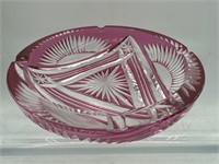 Cranberry crystal ashtray