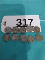 10 - 1940\'s Jefferson Nickels