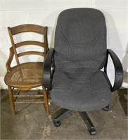 (D) Cane Bottom Chair 32” and Rolling Office