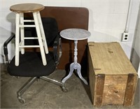 (D) Bar Stool, Cart Table, Crate, and more