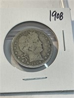 1908 Barber Quarter Dollar