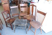 Assorted lot of Antique Chairs x 5, 1 Bench