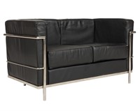 Le Corbusier Chrome and Leather Loveseat