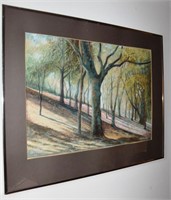 Framed watercolor Forest Landscape signed by the a