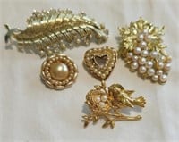 Gold Tone Pearl Brooches