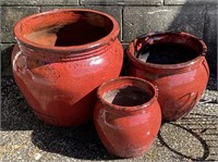 (O) 4 Pottery Vases/ Bowls 18” -7”
