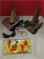 Vintage toys and child's cowboy boots