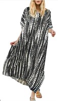 BSUBSEACH KAFTAN V-NECK DRESS BLACK AND WHITE