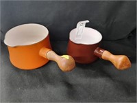 (2) Dansk Enameled Pots w/ Wood Handles