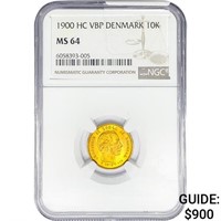 1900 .1296oz. Gold HC VBP Denmark 10 Kroner NGC