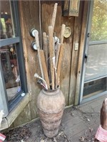 Walking sticks & decorative metal pot