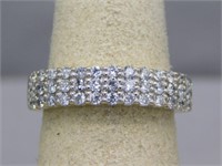 14K WHITE GOLD SOLID TRIPLE ROW BAND WITH 1 CTTW