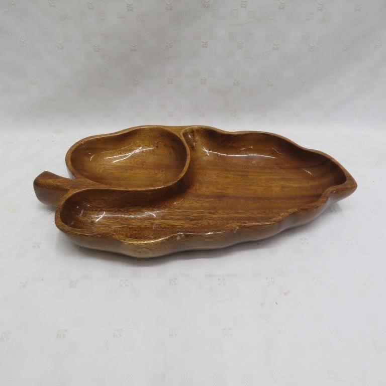 Monkey Pod Leaf Shaped Bowl - Wood - Vintage