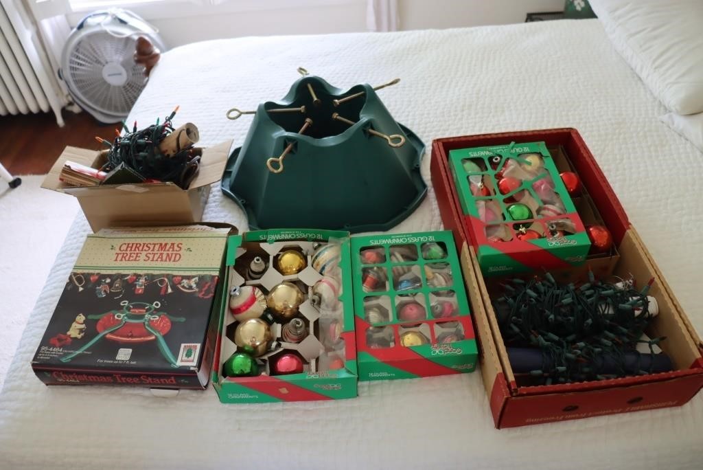 Christmas lot including balls, lights and stands