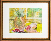 Joan Shapiro "Pineapple Setting" Ink & Watercolor