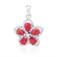 Sterling Silver Red Opal Zircon Flower Pendant