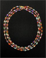 54" Vintage Millefiori Bead Necklace Metal Links