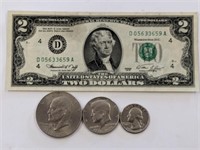 BICENT CURRENCY- 2$BILL, IKE, KENNEDY AND QUARTER