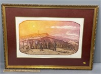 Western Saloon Colored Etching; Artist Signed