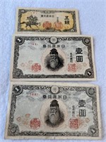 3 Vintage Asian Bills 2/(1) , 1/(5)