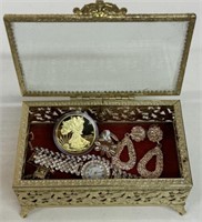 *BEAUTIFUL* ANTIQUE JEWELRY BOX w/ JEWELRY