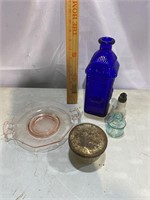 Colbalt & Depression Glass, bottles