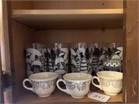 Shelf Lot of Drinking Glasses & Coffee Mugs