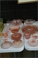 LOT OF PINK PRESSED GLASS ITEMS