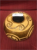 Carved wooden vase, artist signed