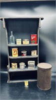 Distressed Wall Cabinet with Antique Tins, & more