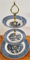 Currier & Ives 3 Tray Floblue Dish