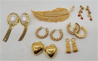 Estate Jewelry - Feather Pin, Heart Pendant, Earri