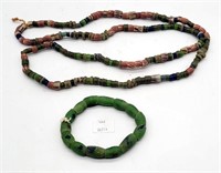 African Trade Beads - Green w Blue Dots, Striped B