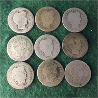 9- Silver Barber Dimes