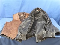 Mens M&M Jacket-XXL, Brown Leather Vest-XXL,