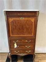 Antique Marble Top French Secretary Bronze Accents