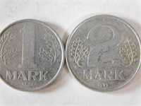 2 German Mark coins 1 and 2