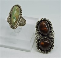 Fire Agate & Green Turquoise 925 Rings