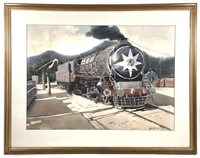Framed & Matted Painting India Locomotive, Train