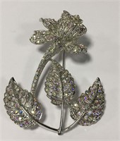 Designer Rhinestone Encrusted Floral Brooch